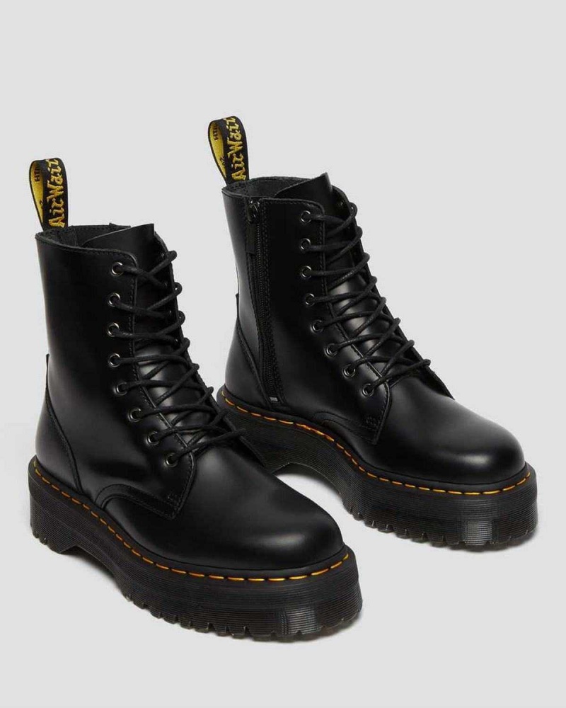 Black DR Martens Jadon Smooth Leather Platform Boots | 7108CMNHX