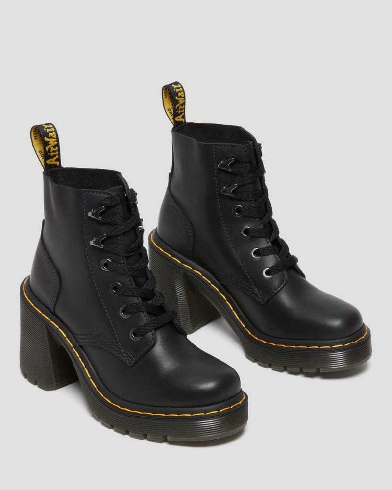 Black DR Martens Jesy Sendal Leather Lace Up Flared Heel Boots | 8657WGFUC