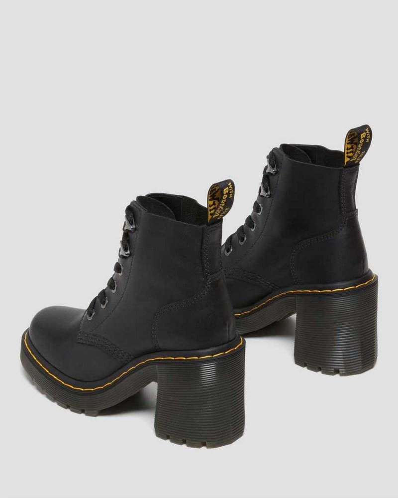 Black DR Martens Jesy Sendal Leather Lace Up Flared Heel Boots | 8657WGFUC