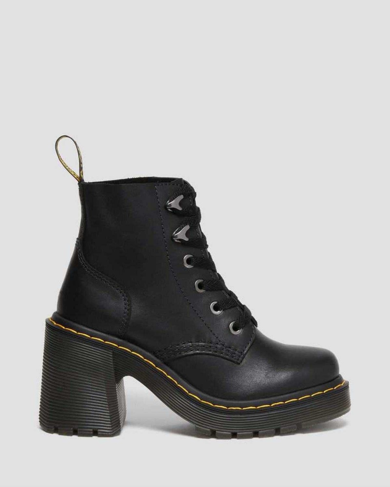 Black DR Martens Jesy Sendal Leather Lace Up Flared Heel Boots | 8657WGFUC