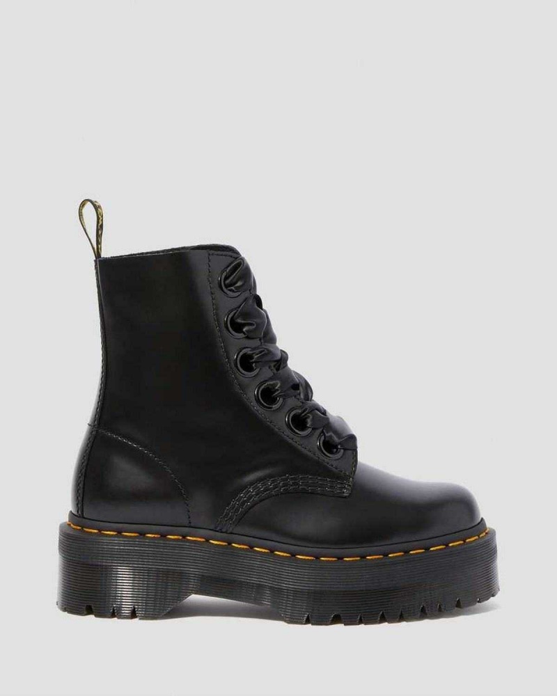 Black DR Martens Molly Leather Platform Boots | 3079JHWQT