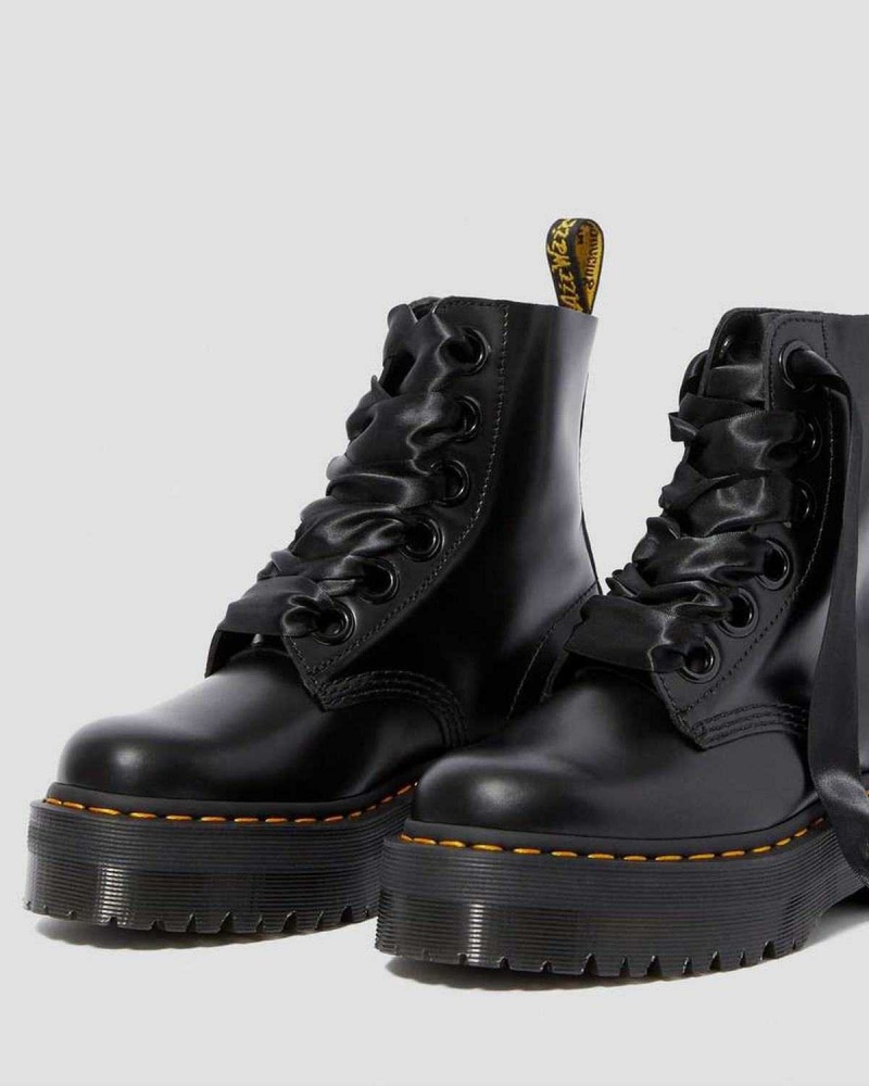 Black DR Martens Molly Leather Platform Boots | 3079JHWQT