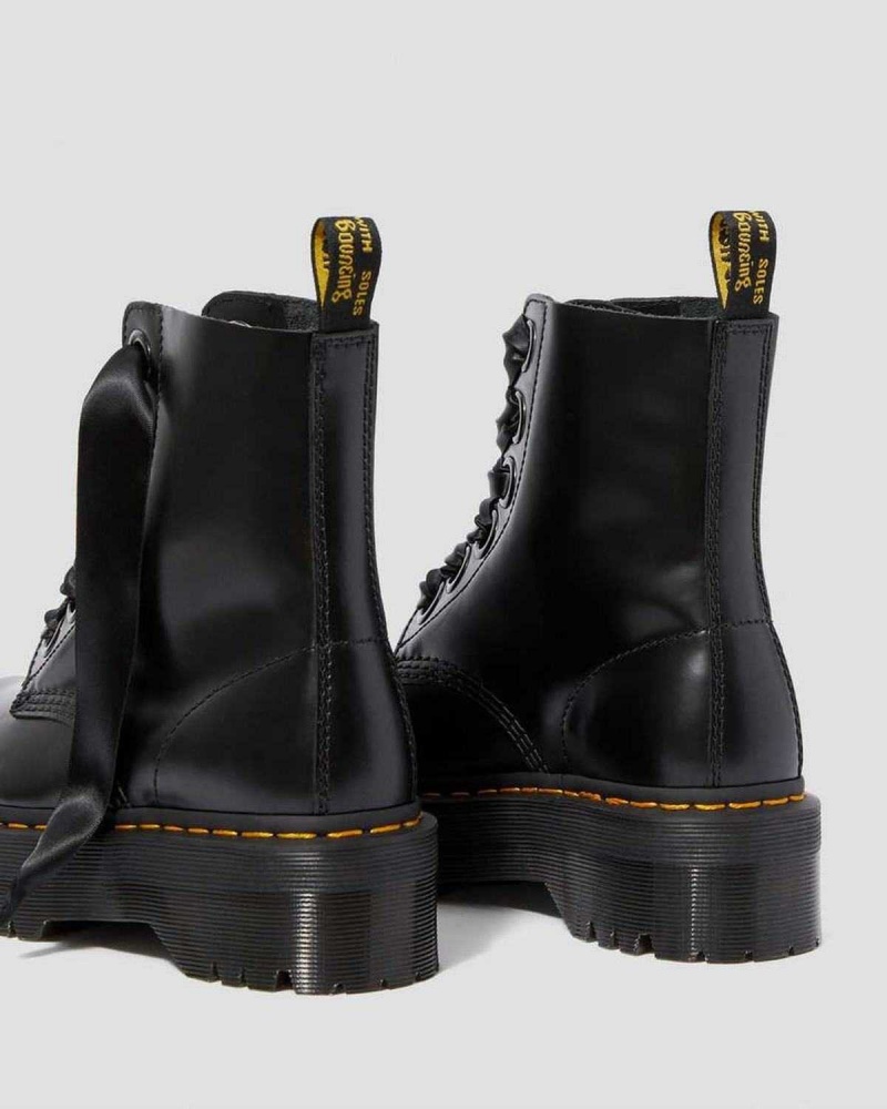 Black DR Martens Molly Leather Platform Boots | 3079JHWQT