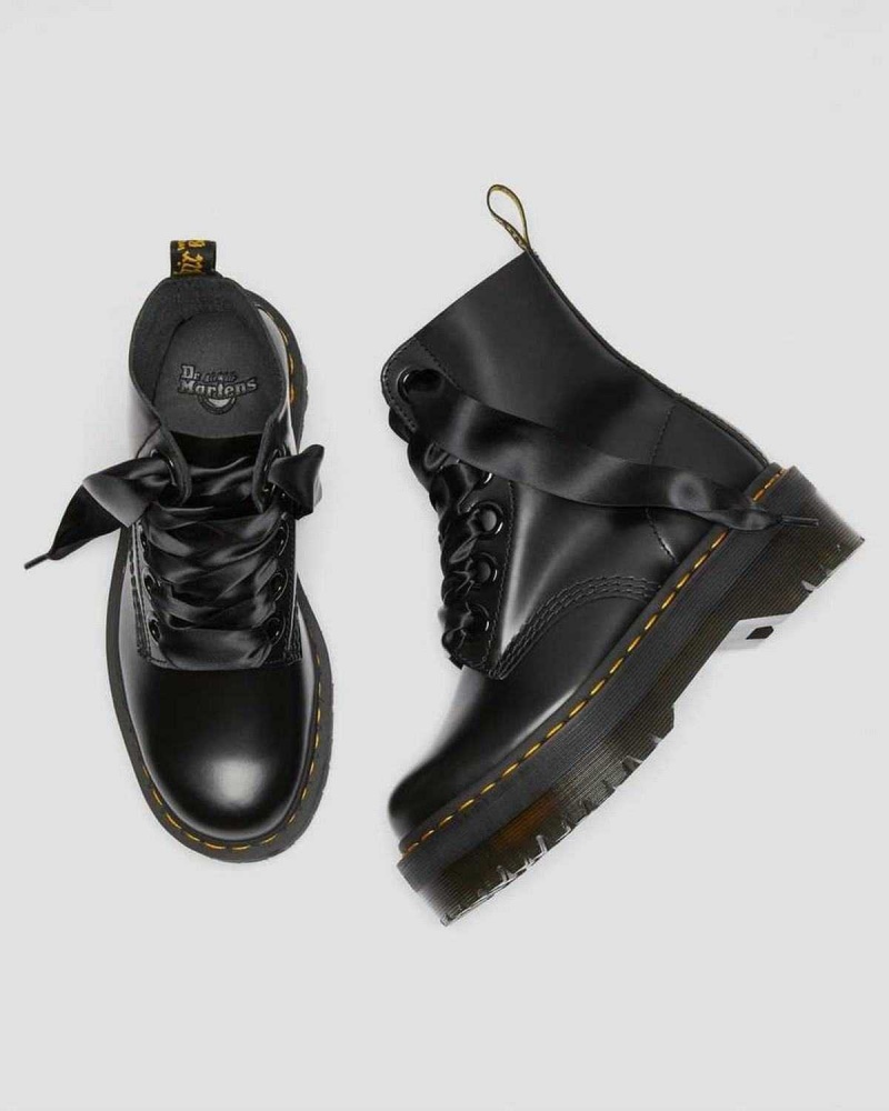 Black DR Martens Molly Leather Platform Boots | 3079JHWQT