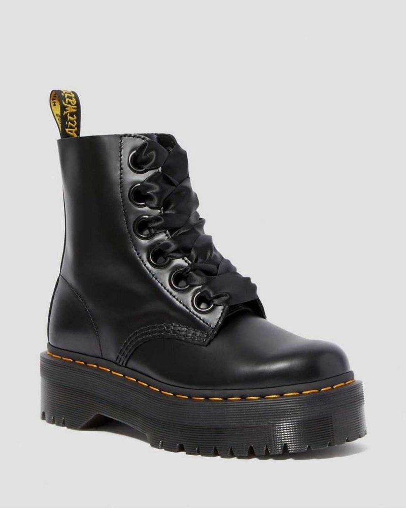 Black DR Martens Molly Leather Platform Boots | 3079JHWQT