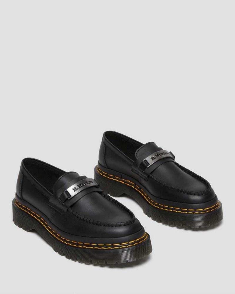 Black DR Martens Penton Bex Double Stitch Leather Loafers | 2573TDKAU