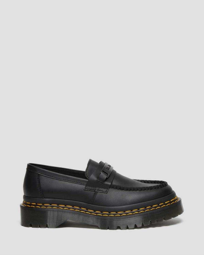 Black DR Martens Penton Bex Double Stitch Leather Loafers | 2573TDKAU