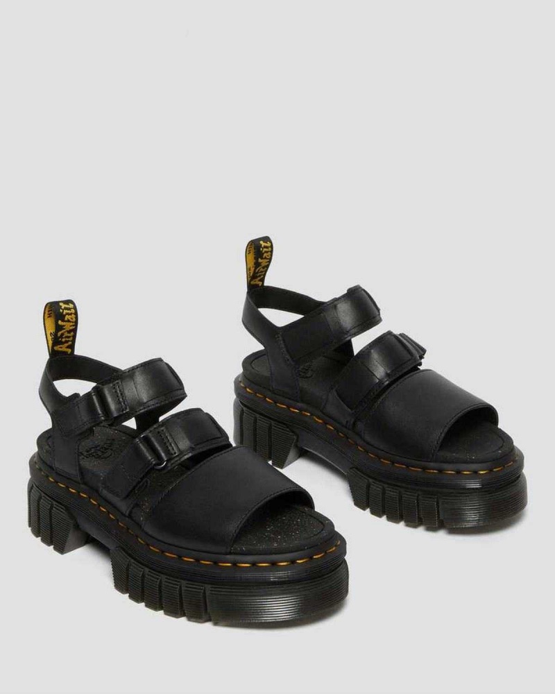 Black DR Martens Ricki Nappa Lux Leather 3-Strap Platform Sandals | 5326VDBSC