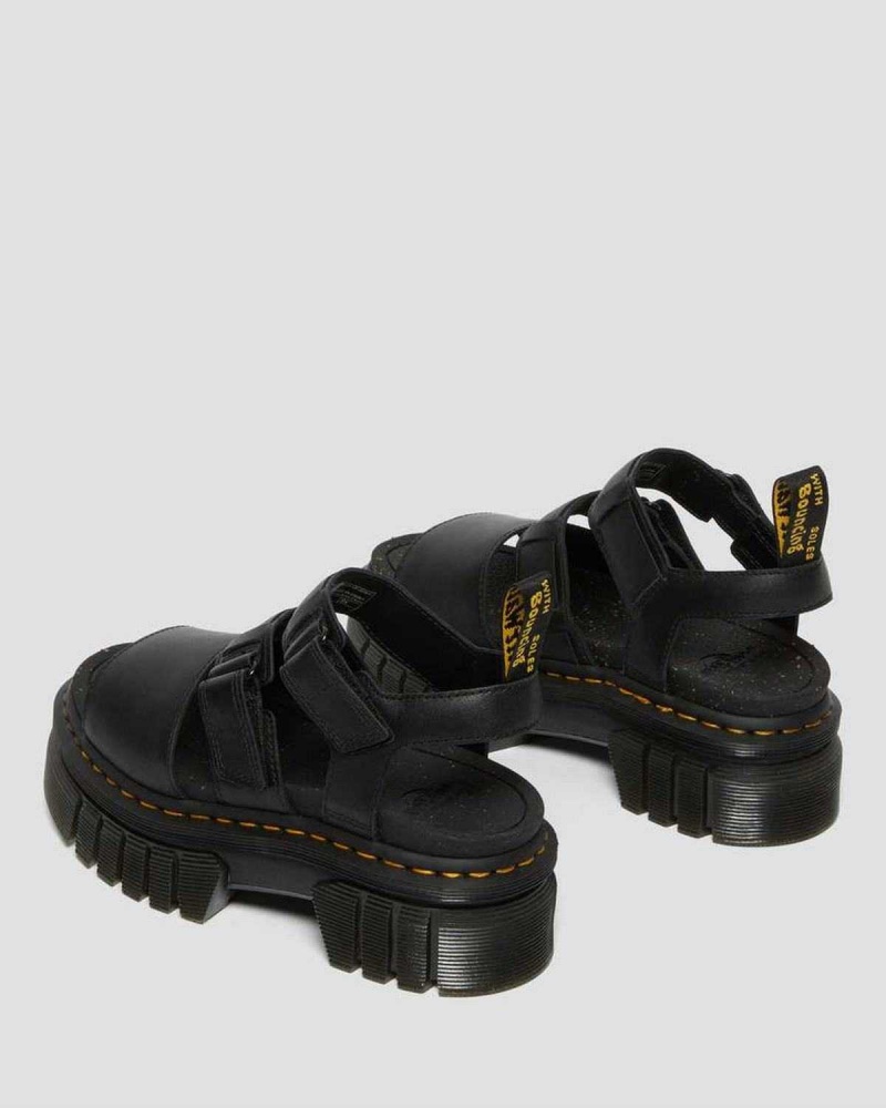 Black DR Martens Ricki Nappa Lux Leather 3-Strap Platform Sandals | 5326VDBSC