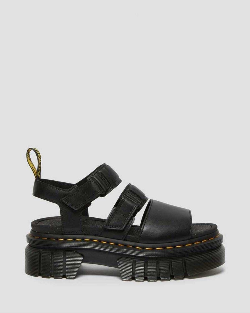 Black DR Martens Ricki Nappa Lux Leather 3-Strap Platform Sandals | 5326VDBSC