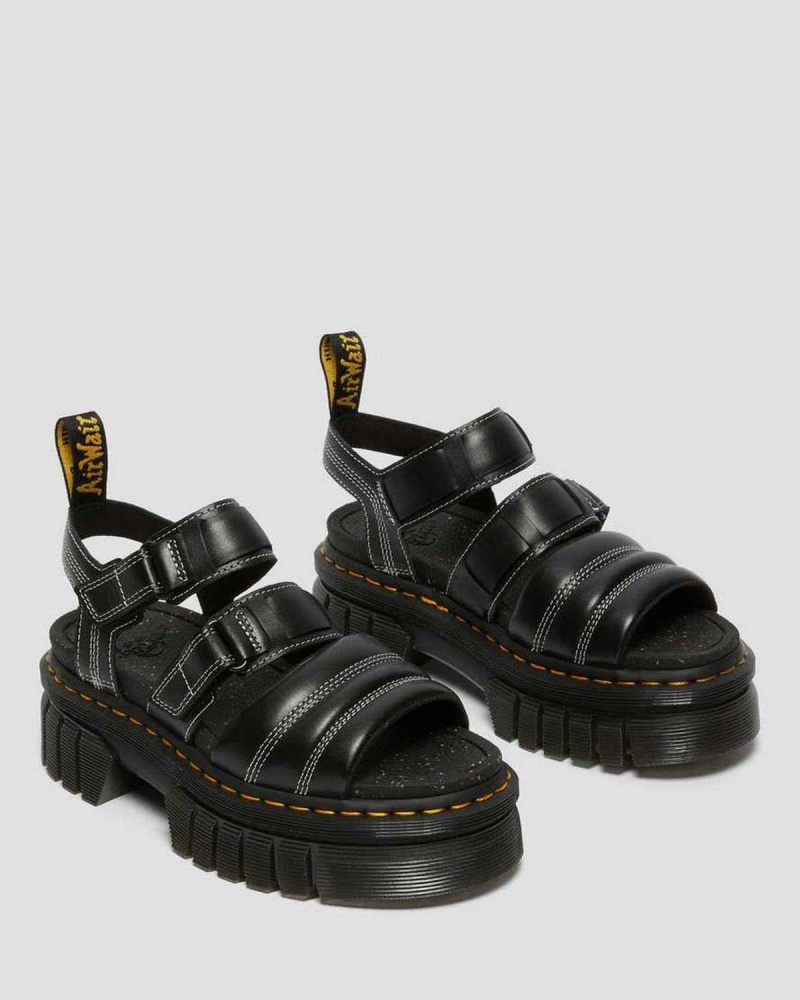 Black DR Martens Ricki Nappa Lux Leather 3-Strap Sandals | 0367DLNFI