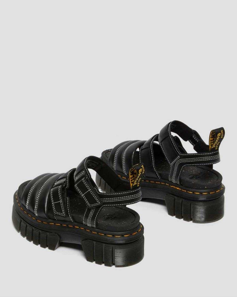 Black DR Martens Ricki Nappa Lux Leather 3-Strap Sandals | 0367DLNFI