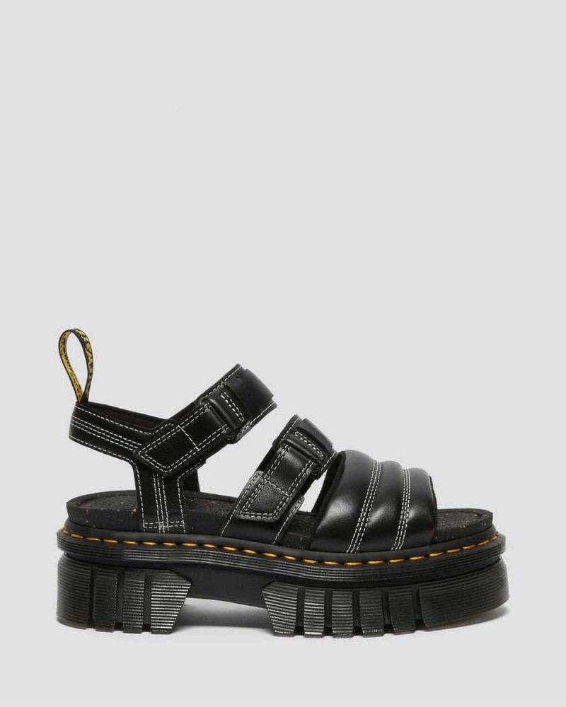 Black DR Martens Ricki Nappa Lux Leather 3-Strap Sandals | 0367DLNFI