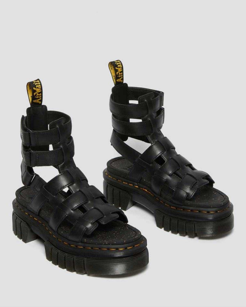 Black DR Martens Ricki Nappa Lux Leather Platform Gladiator Sandals | 9104SJHAI