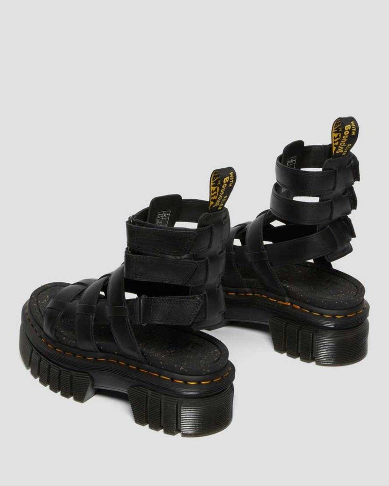 Black DR Martens Ricki Nappa Lux Leather Platform Gladiator Sandals | 9104SJHAI