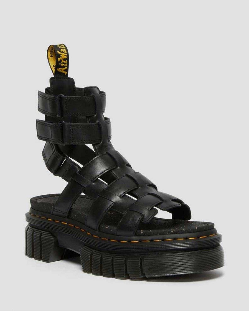 Black DR Martens Ricki Nappa Lux Leather Platform Gladiator Sandals | 9104SJHAI