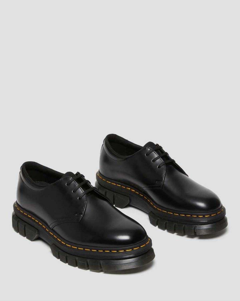 Black DR Martens Rikard Polished Smooth Leather Platform Shoes | 9275TLFAK