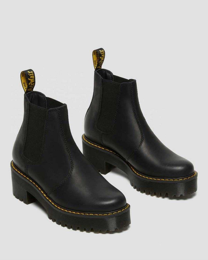 Black DR Martens Rometty Wyoming Leather Platform Chelsea Boots | 5362AYIRH