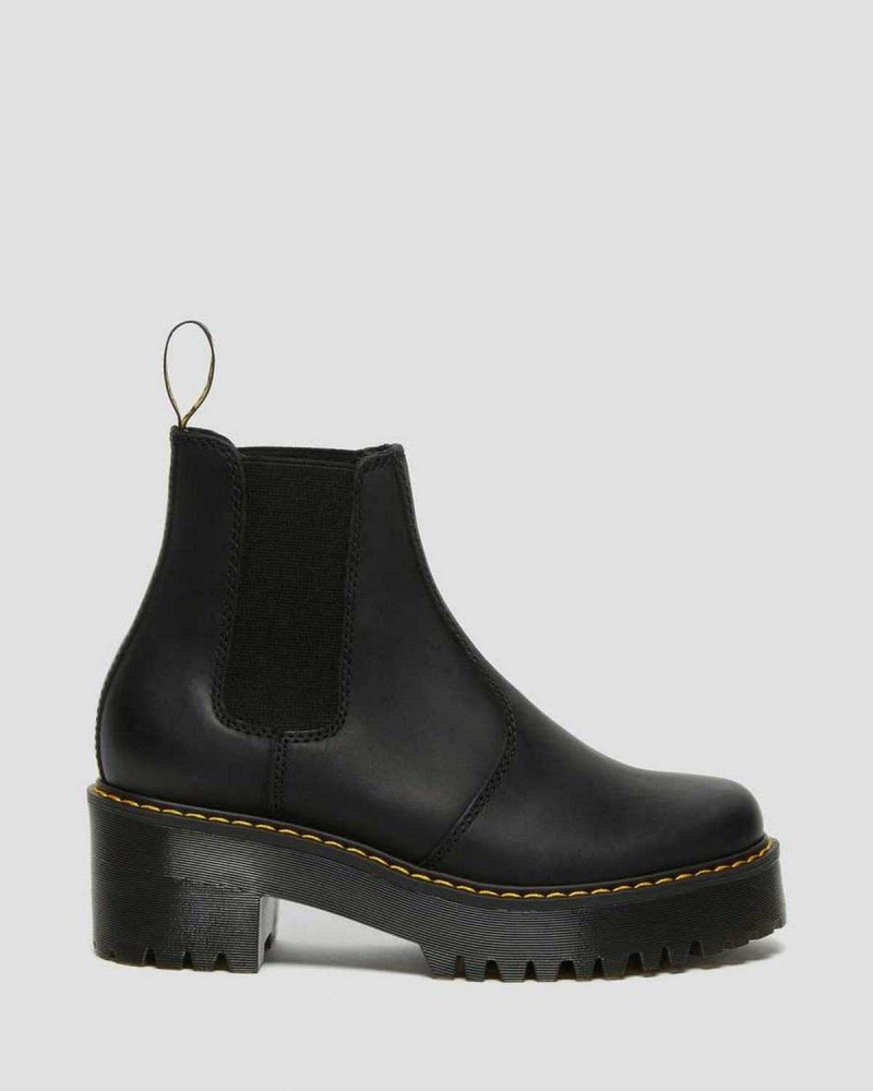 Black DR Martens Rometty Wyoming Leather Platform Chelsea Boots | 5362AYIRH