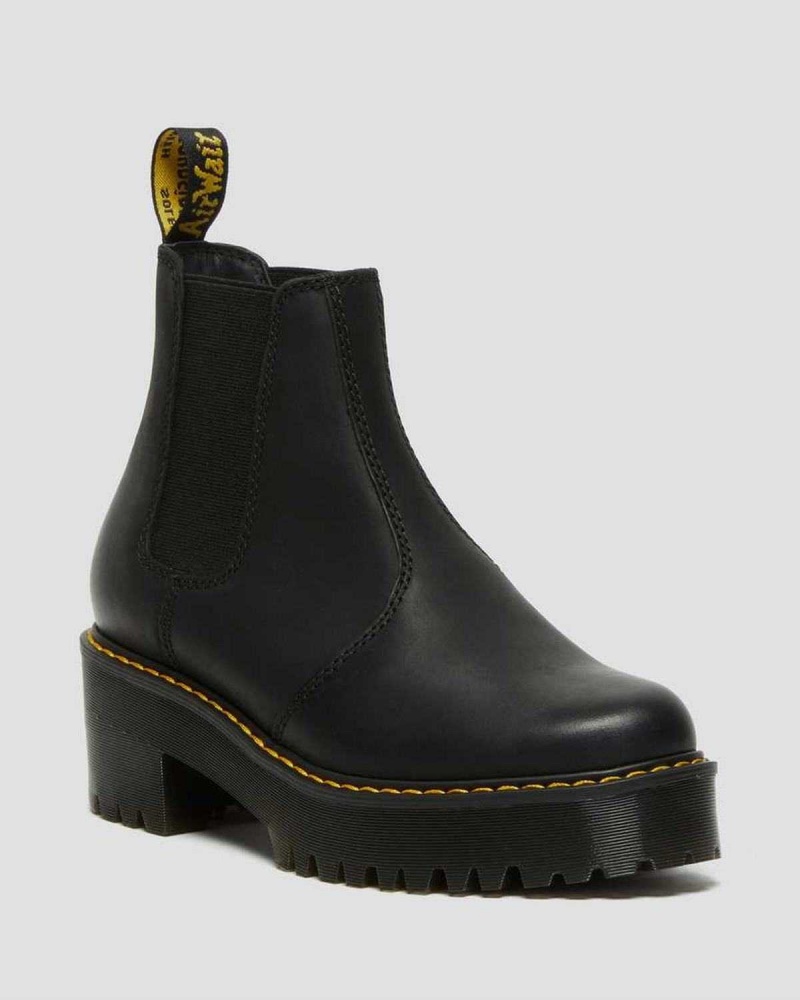 Black DR Martens Rometty Wyoming Leather Platform Chelsea Boots | 5362AYIRH