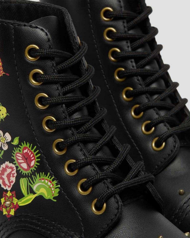 Black DR Martens Sinclair Floral Bloom Leather Platform Boots | 9327IQWDV