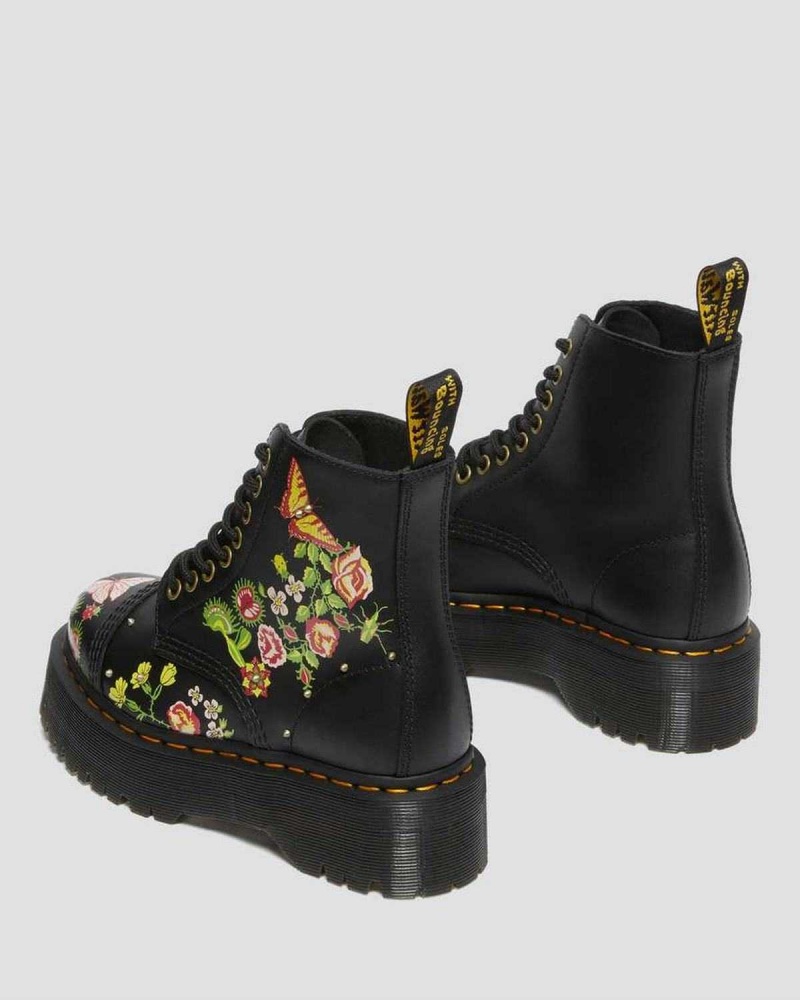 Black DR Martens Sinclair Floral Bloom Leather Platform Boots | 9327IQWDV