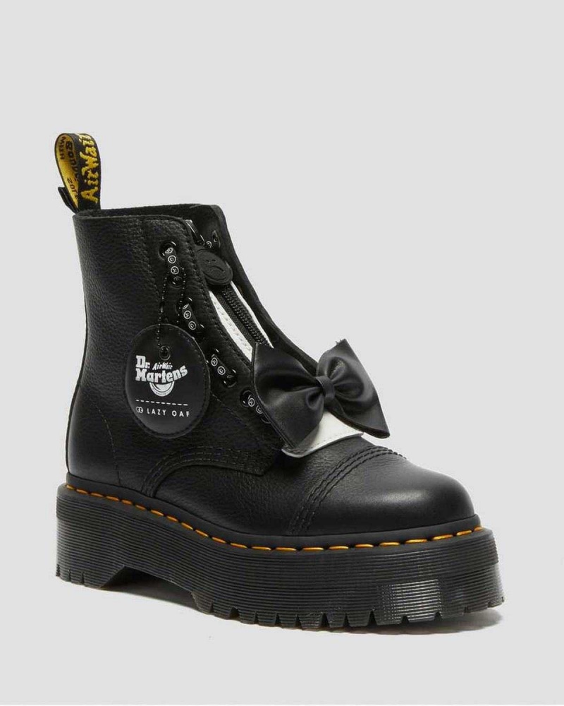 Black DR Martens Sinclair Lazy Oaf Leather Platform Boots | 8629VKXWY