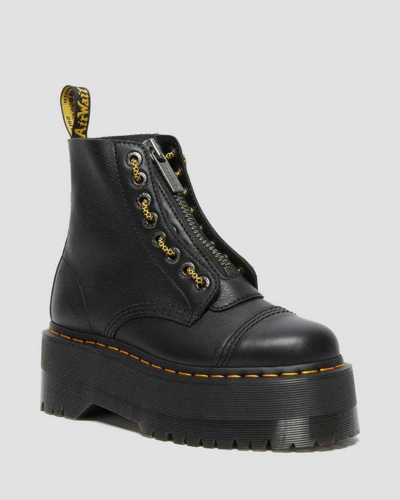 Black DR Martens Sinclair Max Pisa Leather Platform Boots | 1894XQFJT