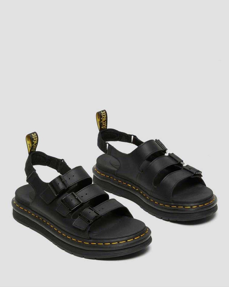 Black DR Martens Soloman Leather Strap Sandals | 0269OZKTM