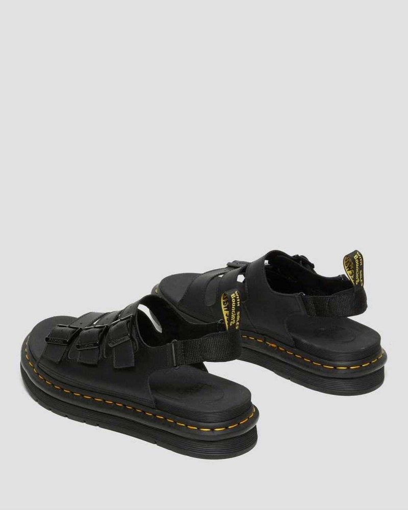 Black DR Martens Soloman Leather Strap Sandals | 0269OZKTM