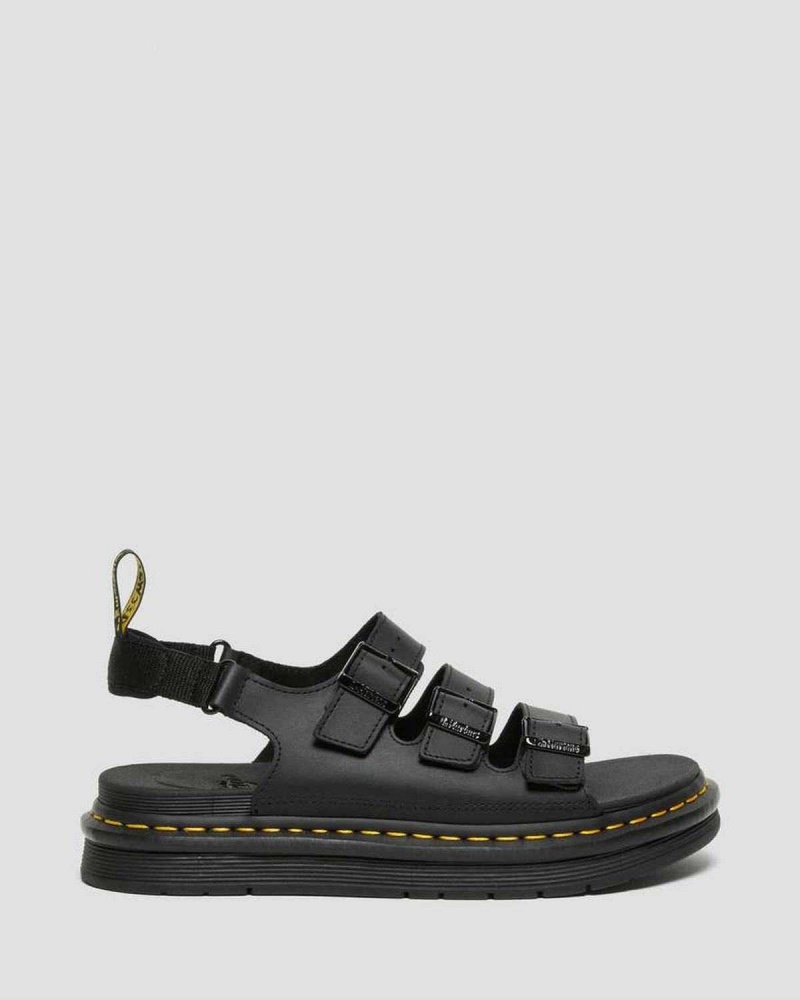 Black DR Martens Soloman Leather Strap Sandals | 0269OZKTM