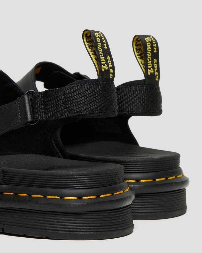 Black DR Martens Soloman Leather Strap Sandals | 0269OZKTM