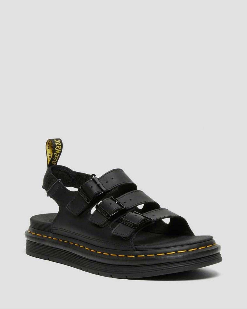 Black DR Martens Soloman Leather Strap Sandals | 0269OZKTM