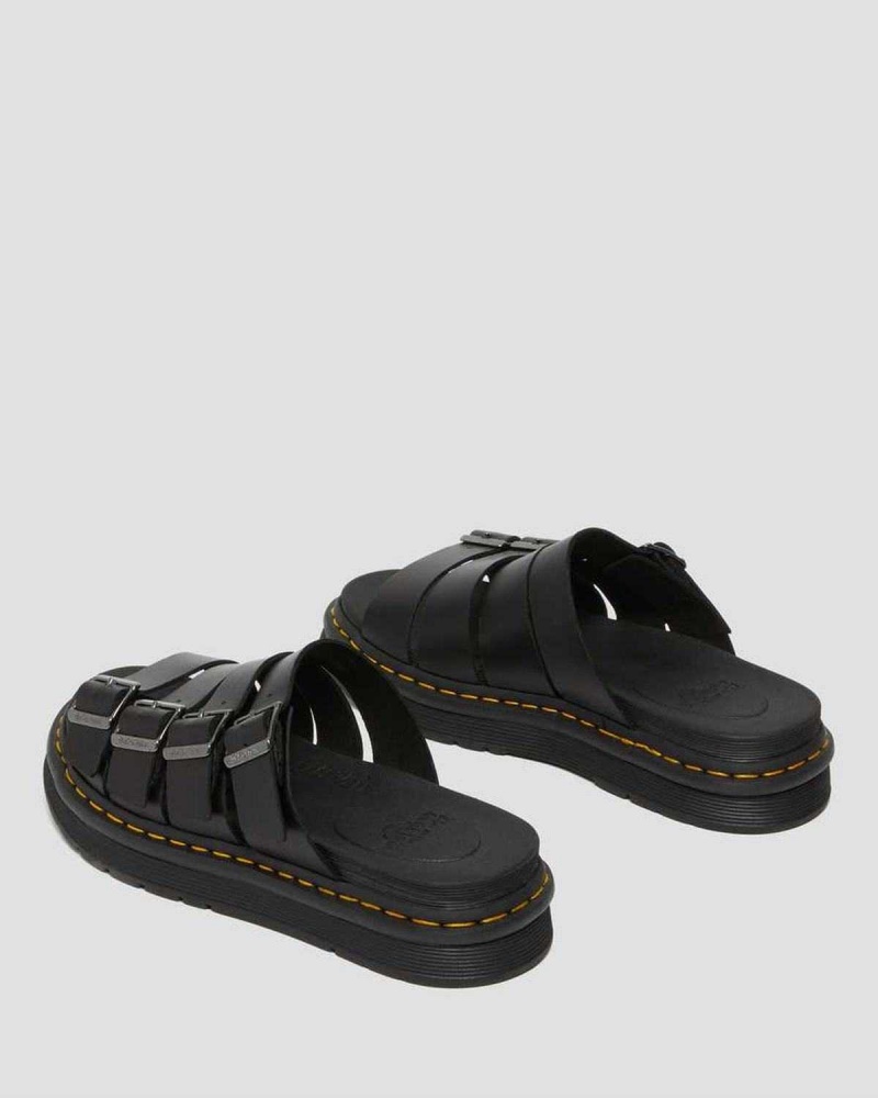 Black DR Martens Tate Leather Slide Sandals | 3958APTGE