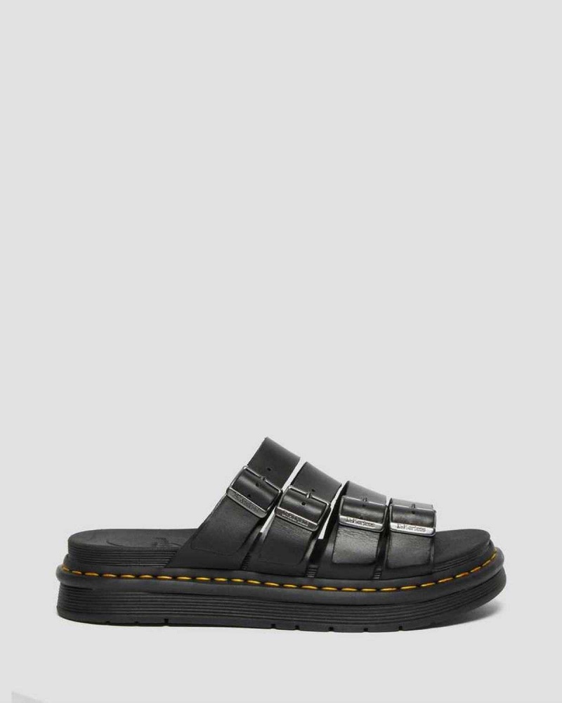 Black DR Martens Tate Leather Slide Sandals | 3958APTGE