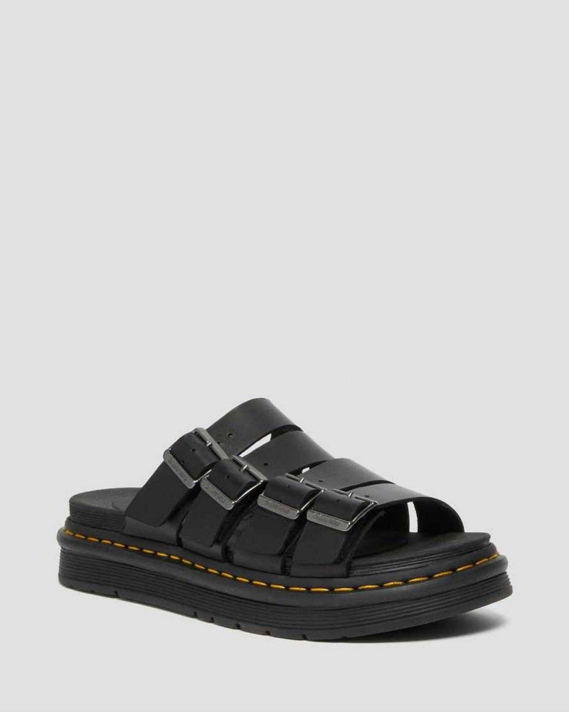 Black DR Martens Tate Leather Slide Sandals | 3958APTGE