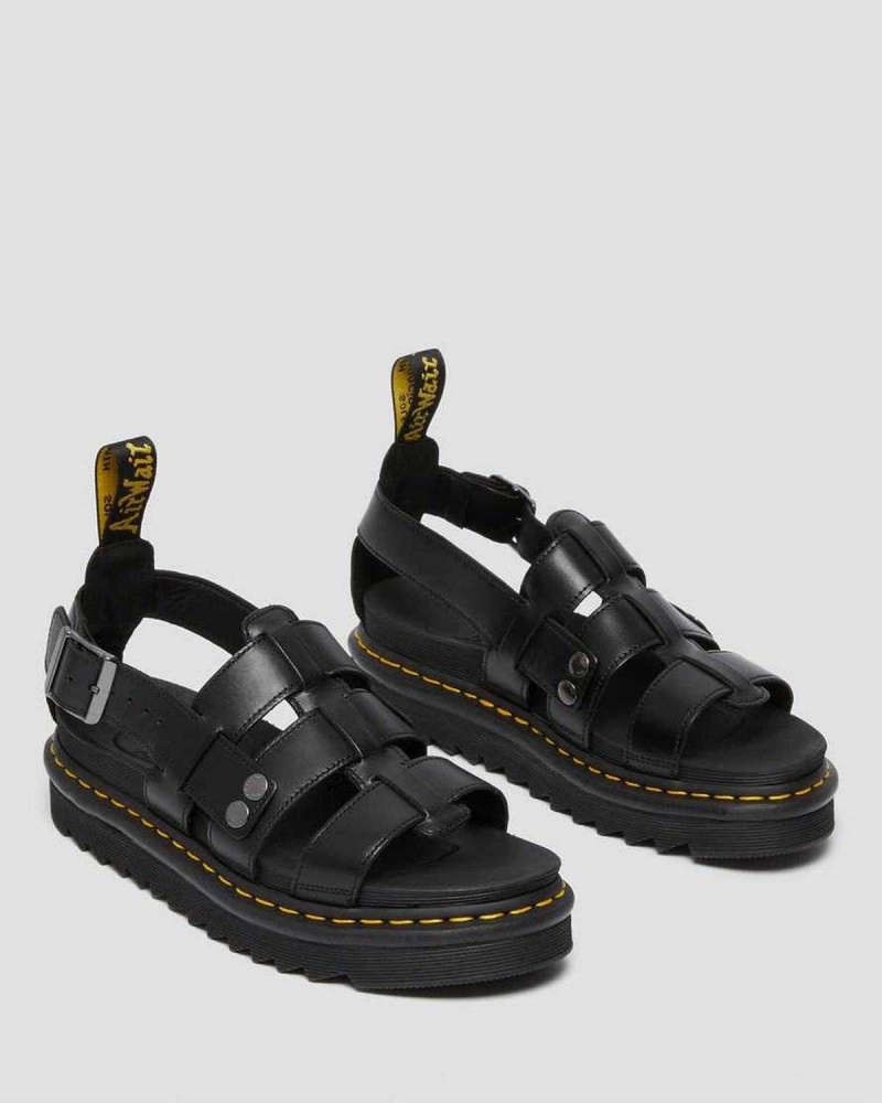 Black DR Martens Terry Leather Strap Sandals | 5201VRJWG