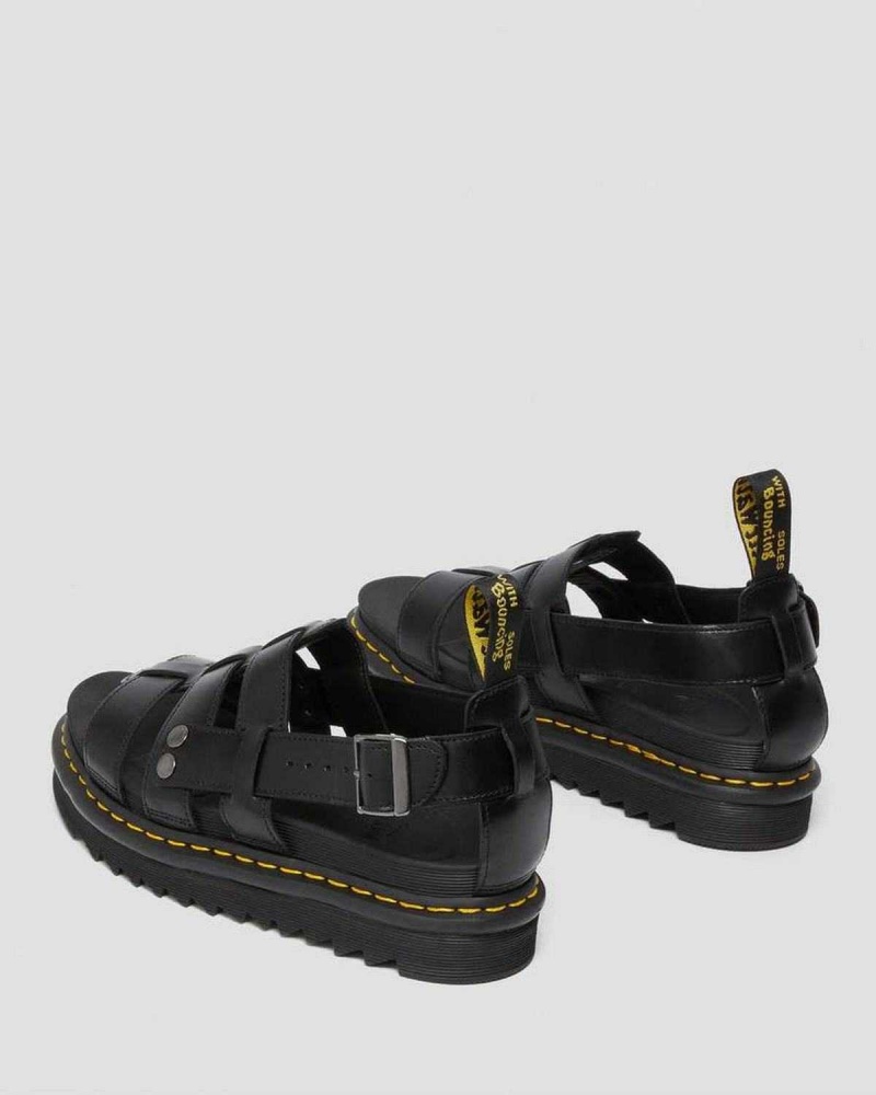 Black DR Martens Terry Leather Strap Sandals | 5201VRJWG