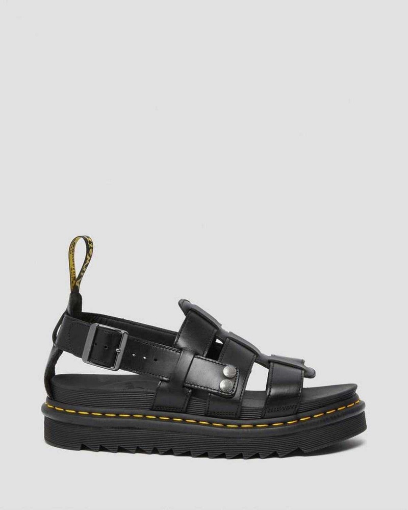 Black DR Martens Terry Leather Strap Sandals | 5201VRJWG