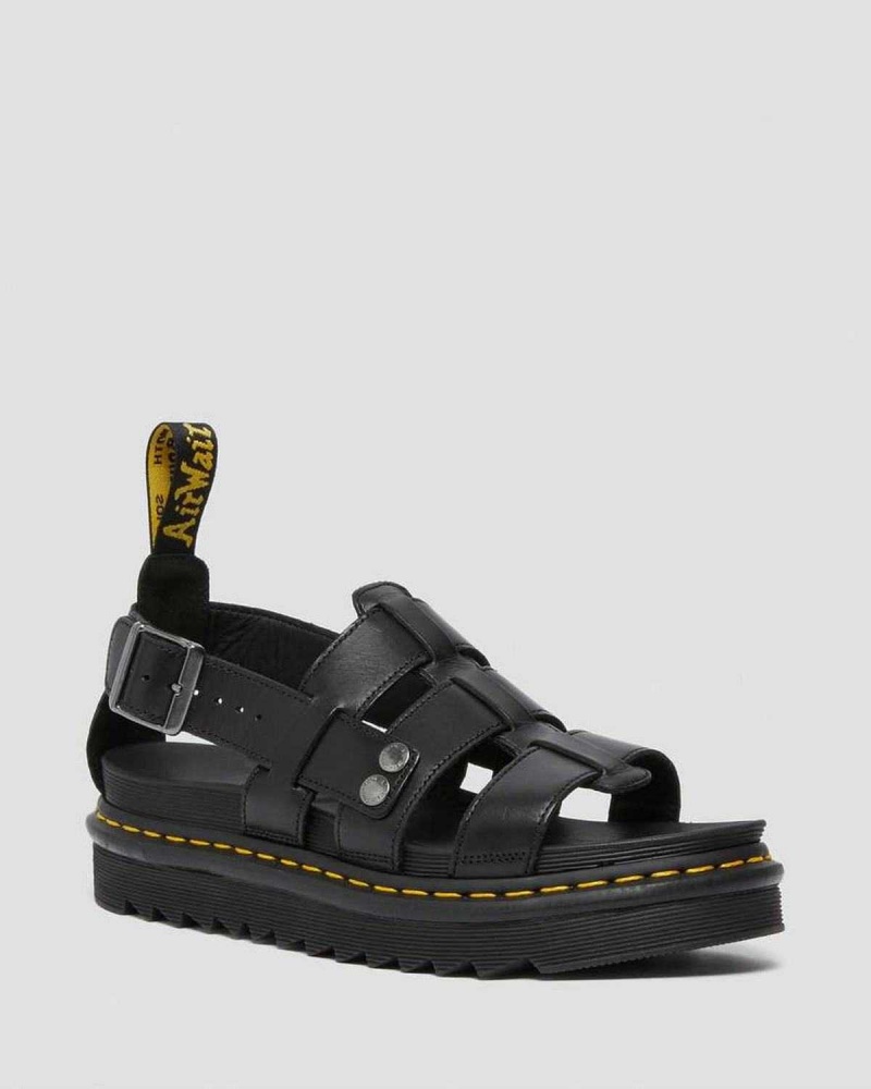 Black DR Martens Terry Leather Strap Sandals | 5201VRJWG