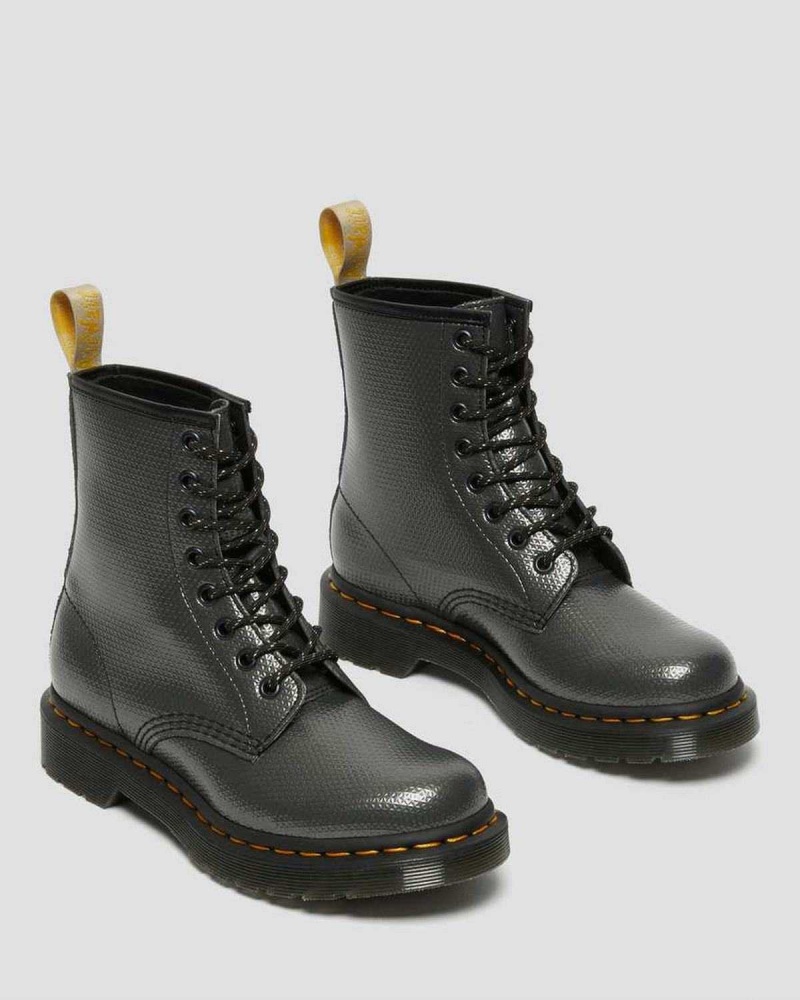 Black DR Martens Vegan 1460 Metallic Emboss Lace Up Boots | 1075AIOEB