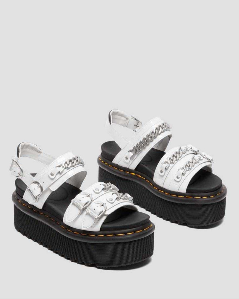 Black DR Martens Voss II Chain Patent Leather Platform Sandals | 6754CBTJZ