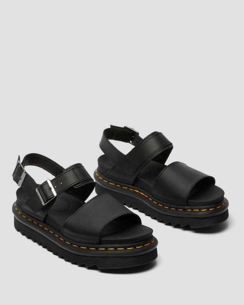 Black DR Martens Voss Leather Strap Sandals | 3651OSBUK