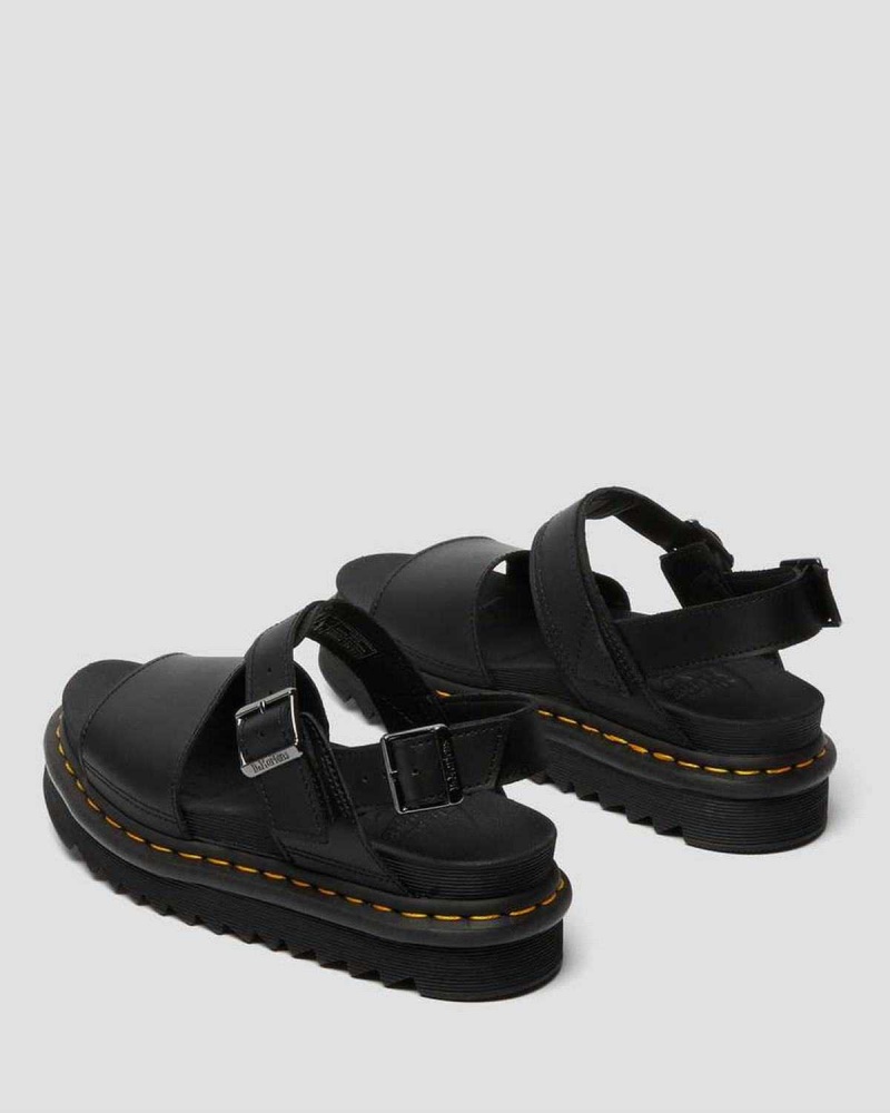 Black DR Martens Voss Leather Strap Sandals | 3651OSBUK