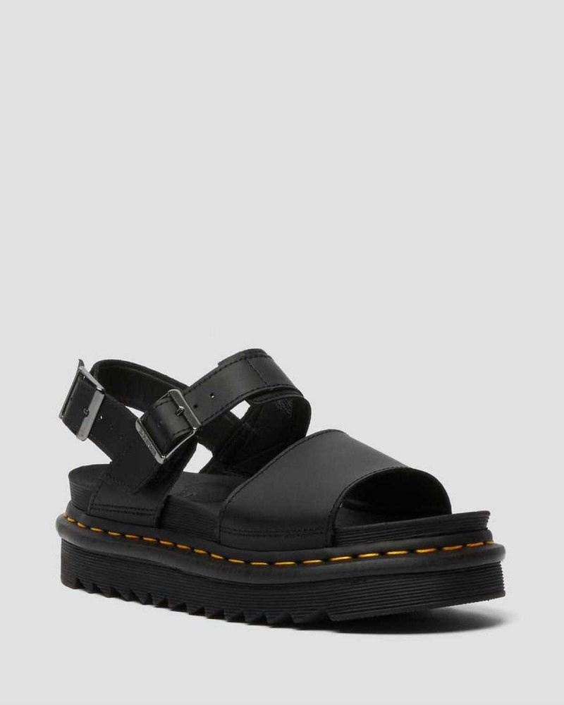 Black DR Martens Voss Leather Strap Sandals | 3651OSBUK