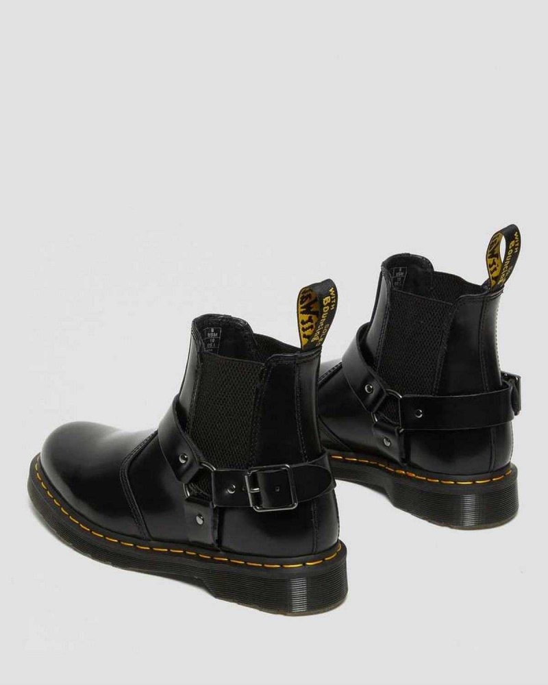 Black DR Martens Wincox Smooth Leather Buckle Boots | 5370CHYEN