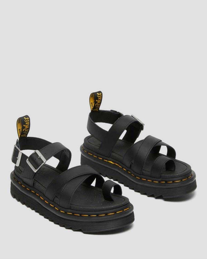 Black Grey DR Martens Avry Hydro Leather Strap Sandals | 1572HAEYX