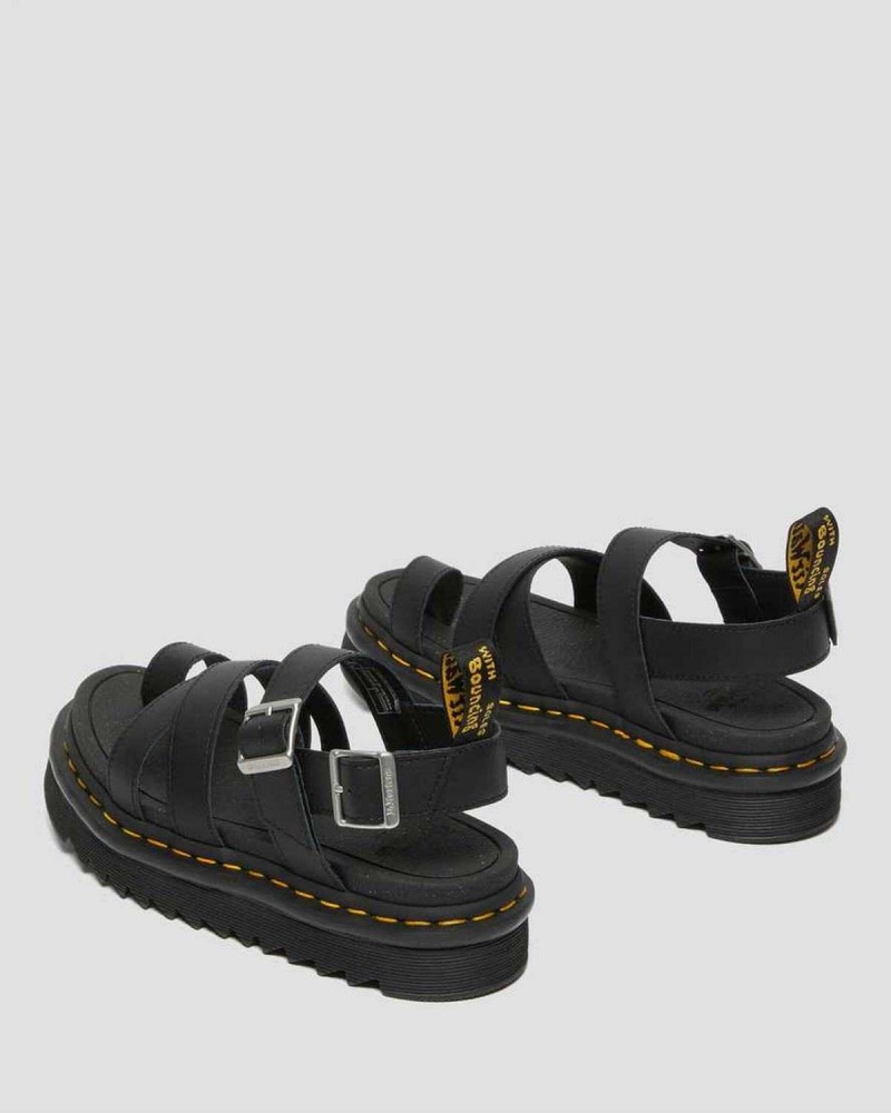 Black Grey DR Martens Avry Hydro Leather Strap Sandals | 1572HAEYX