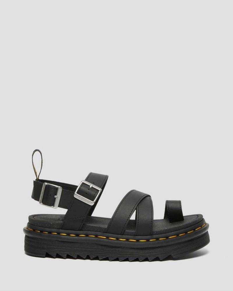 Black Grey DR Martens Avry Hydro Leather Strap Sandals | 1572HAEYX