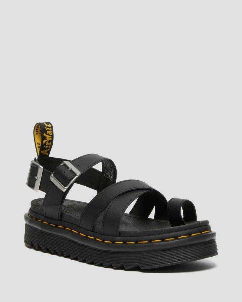 Black Grey DR Martens Avry Hydro Leather Strap Sandals | 1572HAEYX